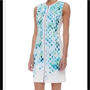 Elie Tahari Full zip shift sleeveless White with green dress Sz 4